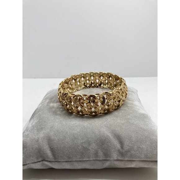 Gold Coated Sterling Silver Filigree Weave Wide Bangle Bracelet Turkey - Picture 3 of 11